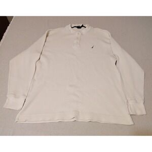 Nautica Long Sleeve Waffle Knit Thermal Shirt White Mens XL Nautical Logo YY